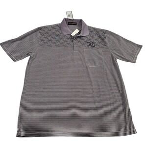 By Joseph Polo Top Mens Black White L Striped Argyle Las Vegas Embroidered Shirt